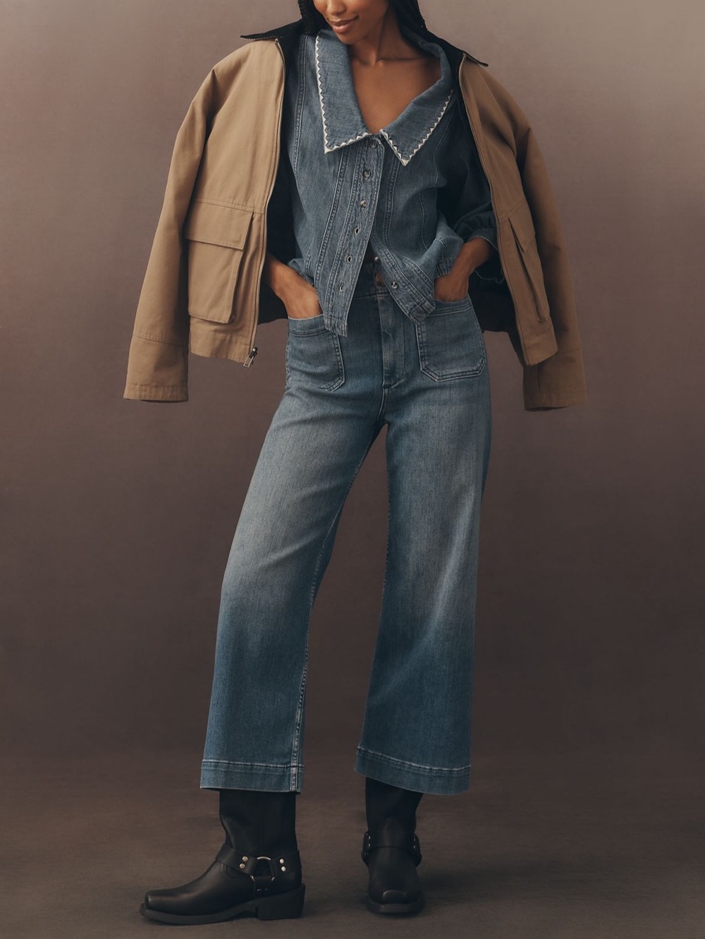 The Colette Denim Cropped Wide Legged Jeans by Maeve